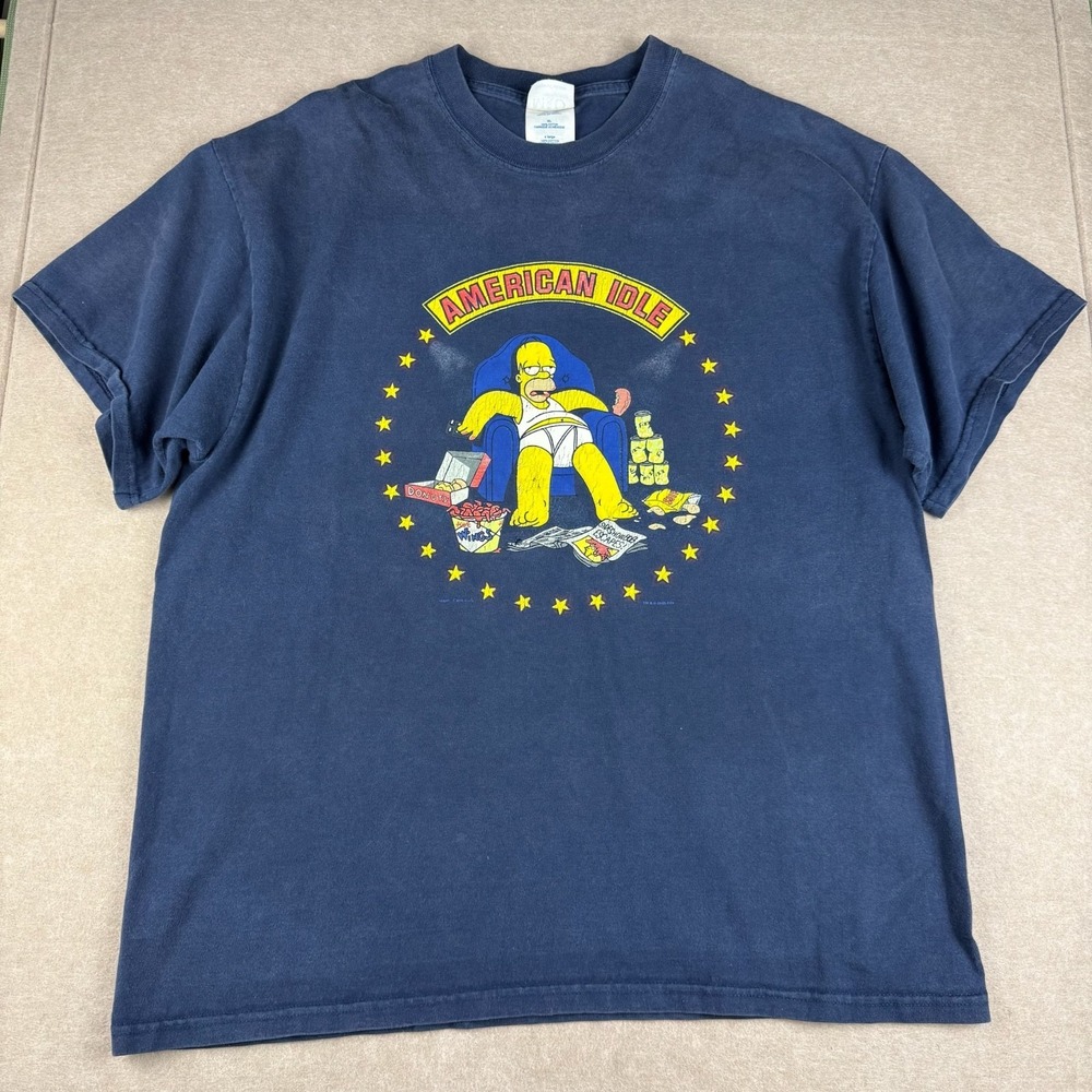Vintage‎ M&O T Shirt Mens XL Blue Simpsons Homer American Idle Funny Cartoon